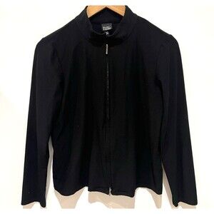 EILEEN FISHER Double Zip Crepe Jacket Washable Stretch Black Small Stand Collar